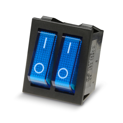 Double rocker switch 2 x off/on with indicator light 250V 15A blue