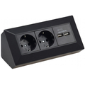 Doppel Aufbausteckdosenblock + 2 USB Ladeports schwarz
