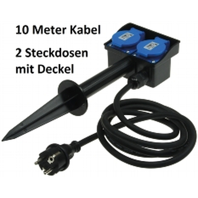 Garden 2-way socket with earth spike 10m supply line IP44