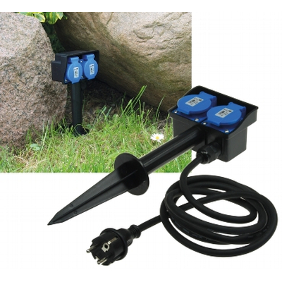 Garten 2-fach Steckdose mit Erdspie� 10m Zuleitung IP44