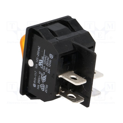 Rocker switch 10A 2 x on with control light yellow