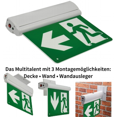 LED emergency exit light Detectable up to 25m IP20 for wall and ceiling mounting - NL-8 Multi
