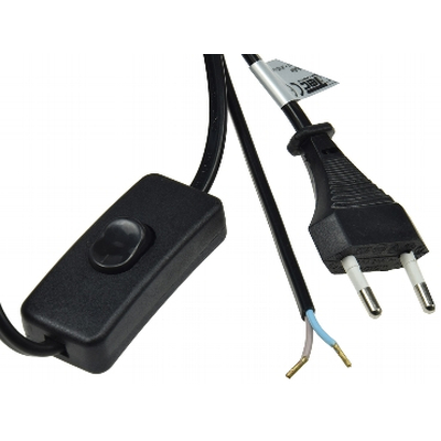 power cord 2m with cord switch bare ends black 