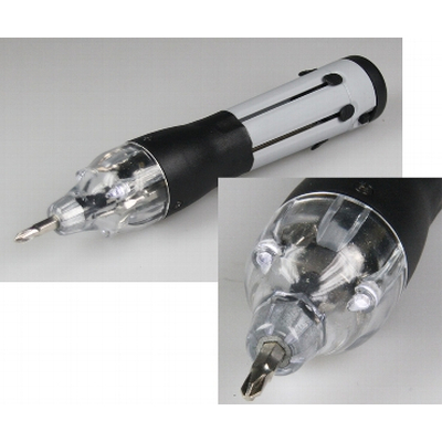 Miniature screwdriver with 3 LEDs and 6 bits