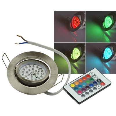 LED Einbauleuchte  3W RGB mit IR Fernbedienung Edelstahl gebürstet- Flat-30 ERGB