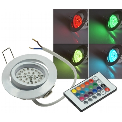 LED Einbauleuchte  3W RGB mit IR Fernbedienung weiß- Flat-30 WRGB