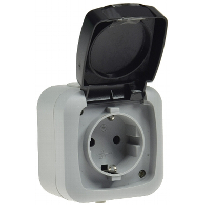 Damp-proof mains socket IP44 AP gray