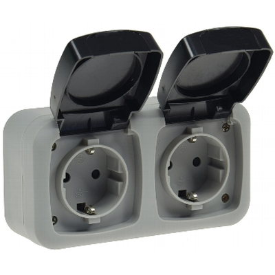 Damp-room  Double Mains socket IP44 AP gray