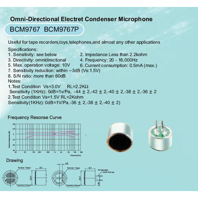 Electret microphone capsule (omnidirectional) - BCM9767