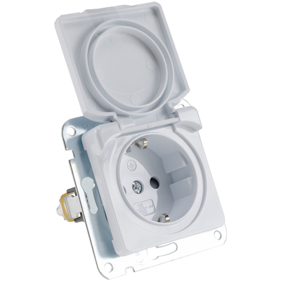 Schutzkontakt-Steckdose IP40 250V~/ 16A, mit Deckel, UP, wei�