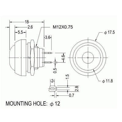 Drucktaster 17,5mm 1 x ein 1A 250V rot