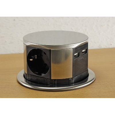 Tisch-Einbausteckdosen Terminal 3 x Schuko + 2 USB