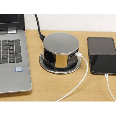 Tisch-Einbausteckdosen Terminal 3 x Schuko + 2 USB