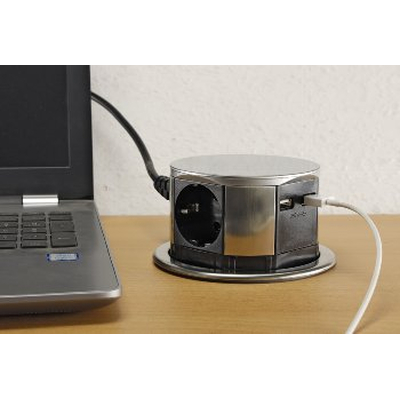 Tisch-Einbausteckdosen Terminal 3 x Schuko + 2 USB