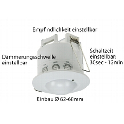 Decken-Einbau-Bewegungsmelder 360� HF LED geeignet 8m Detektion wei�