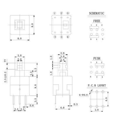 Microswitch TACT 2 x on/on 8 x 8mm