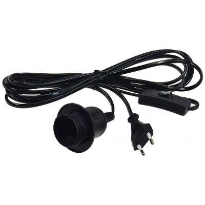 Power cord with switch and E27 socket 1.4m + 2m black