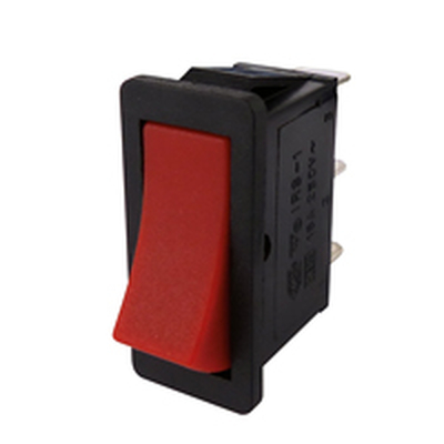 Rocker switch on/on red 250VAC 15A  26 x 11.5mm