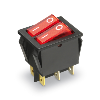 Doppel Wippschalter 2 x aus/ein mit Kontrollleuchte 250V 15A rot