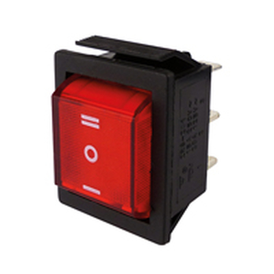 Rocker switch on/off/on with center position red 25.5 x 22mm