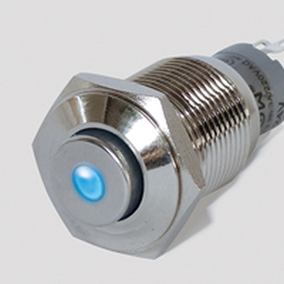 Full metal button 16mm 1 x around with spot illumination blue IP40