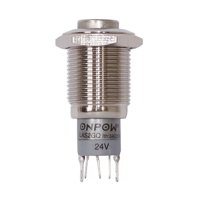 Full metal button 16mm 1 x on/(on) with red ring illumination IP40
