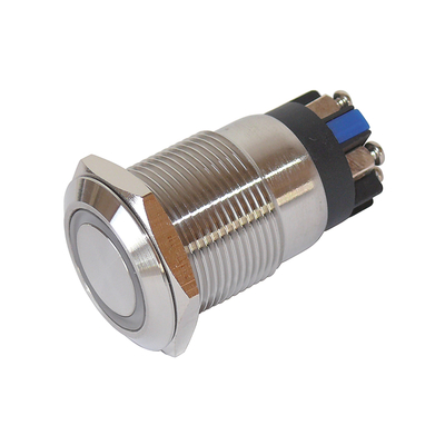 Full metal button 19mm 1 x on + 1 x (on) with ring illumination green