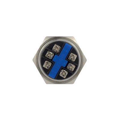 Full metal button 19mm 1 x on + 1 x (on) with ring illumination blue