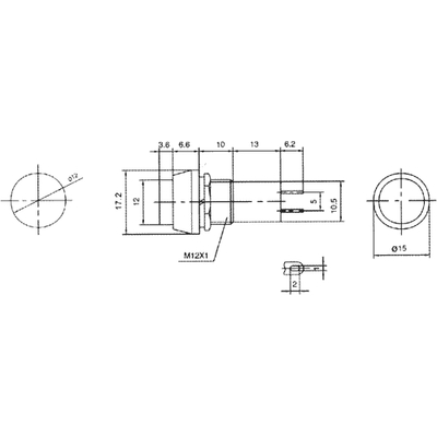 Push button round black off/(on) 250VAC/1A