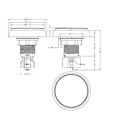 Large-area push button on/(on)  60mm green with LED illumination 12VDC