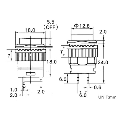 Drucktaster aus/(ein) �16mm 3A mit roter Kontrollleuchte 2,4VDC