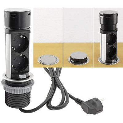 Schreibtisch-Einbausteckdosen Terminal 2 x Schuko + 2 x USB