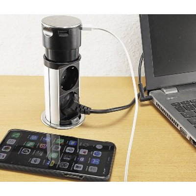 Schreibtisch-Einbausteckdosen Terminal 2 x Schuko + 2 x USB