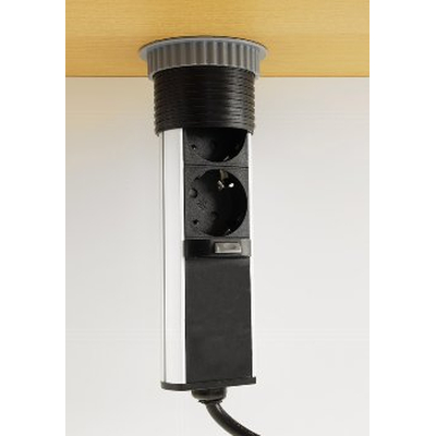Stainless steel built-in desk sockets 2 x Schuko + 2 x USB retractable