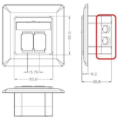 Shielded CAT 6 double junction box for surface mounting + flush mounting cream