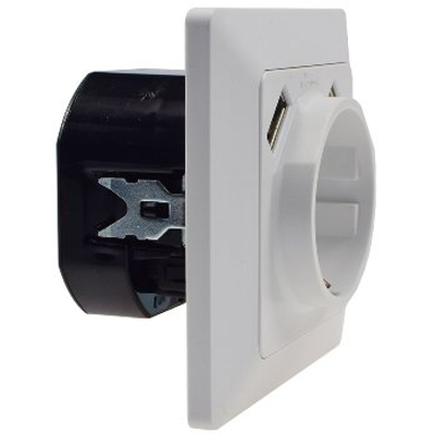 Schutzkontakt-Steckdose + 2 x USB Buchse wei� matt