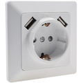 Protective contact socket + 2 x USB socket white matt