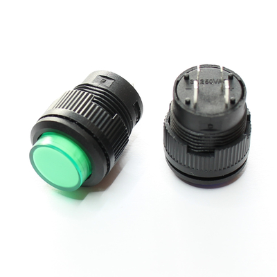 Pressure switch 16mm 1x(on) 3A with green indicator light 2.4VDC