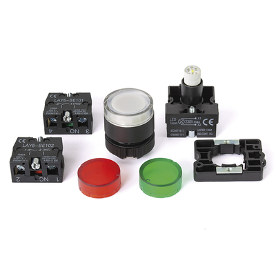 Drucktaster b�ndig beleuchtet 1x(ein) / 1x(aus) mit weisser, gr�ner und roter Abdeckung