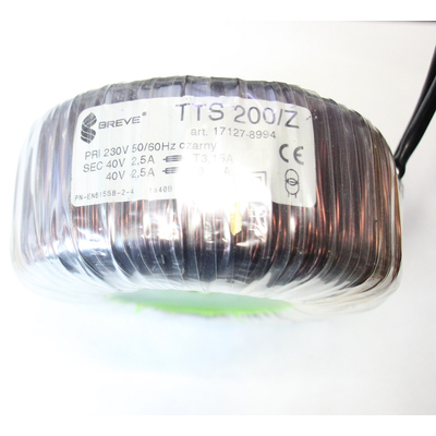 Ringkerntraqnsformator Prim. 230V 200W Sec. 2 x 40V -...
