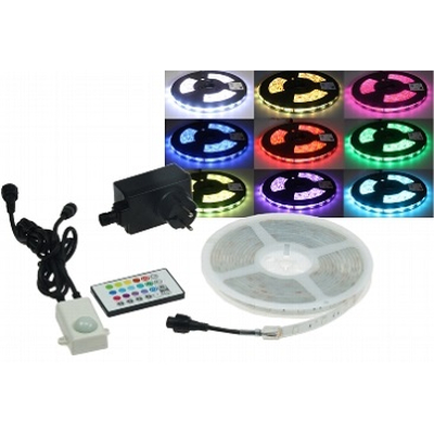           RGB LED-Stripe Set 5m mit Controller, Netzteil und Infrarot Fernbedienung - RGB-500 Outdoor