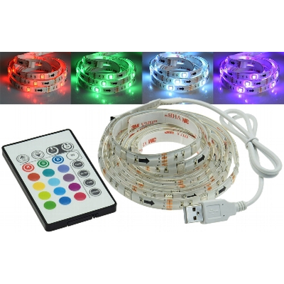 RGB LED strip for USB connection 2m with IR remote