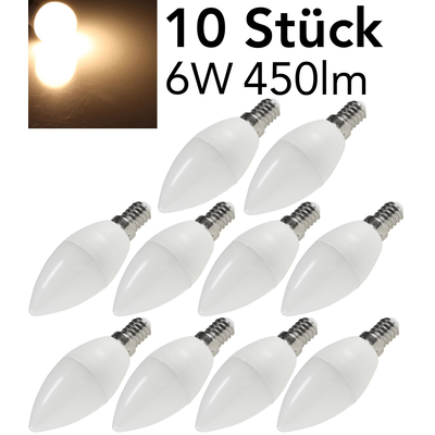LED candle bulb 6W E14 warm white 3000K  (10 pcs)