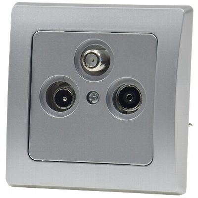 3-fold aerial socket for TV + Radio + Sat silver