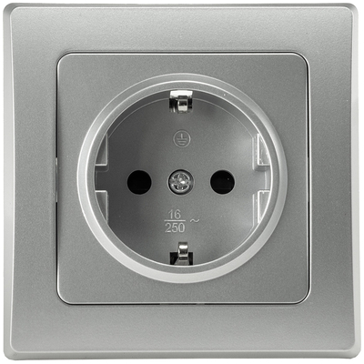 Safety socket 250VAC 16A incl. frame flush-mounted silver
