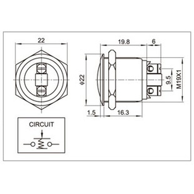 Full metal button 19mm 1 x (on) dome  IP67