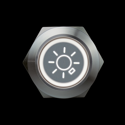 Vollmetalltaster 19mm1 x ein/(ein) mit Lichtsymbol und Ringbeleuchtung weiss