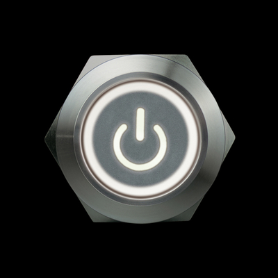 Full metal button 19 mm 1 x on/on with illuminated switch symbol white IP67