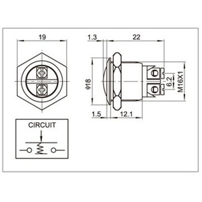 Full metal pushbutton 16mm 1 x (on) flat screw connection IP67