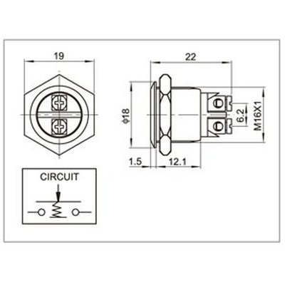 Vollmetalltaster 16mm 1 x (ein)  flach Schraubanschluss IP67